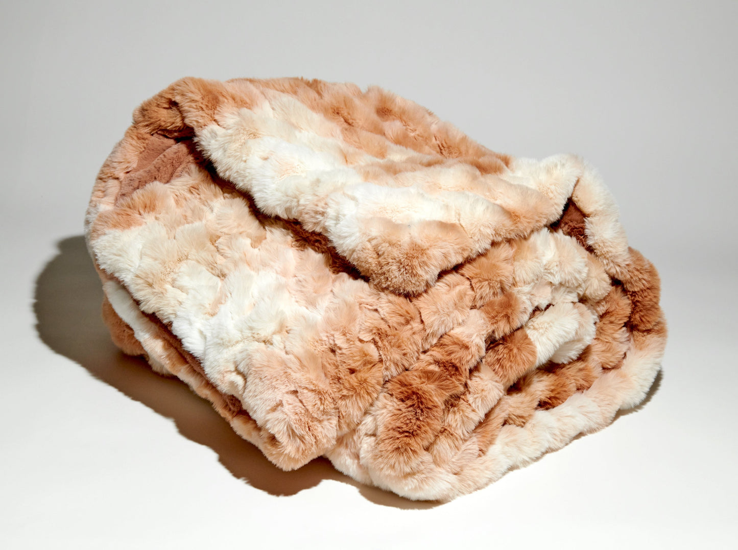 Ruched Sable Faux Fur Throw in Caramel Ombre