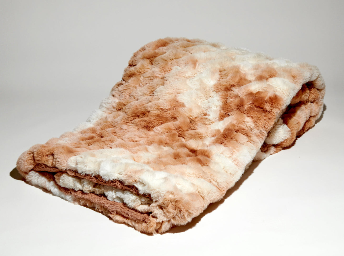 Ruched Sable Faux Fur Throw in Caramel Ombre