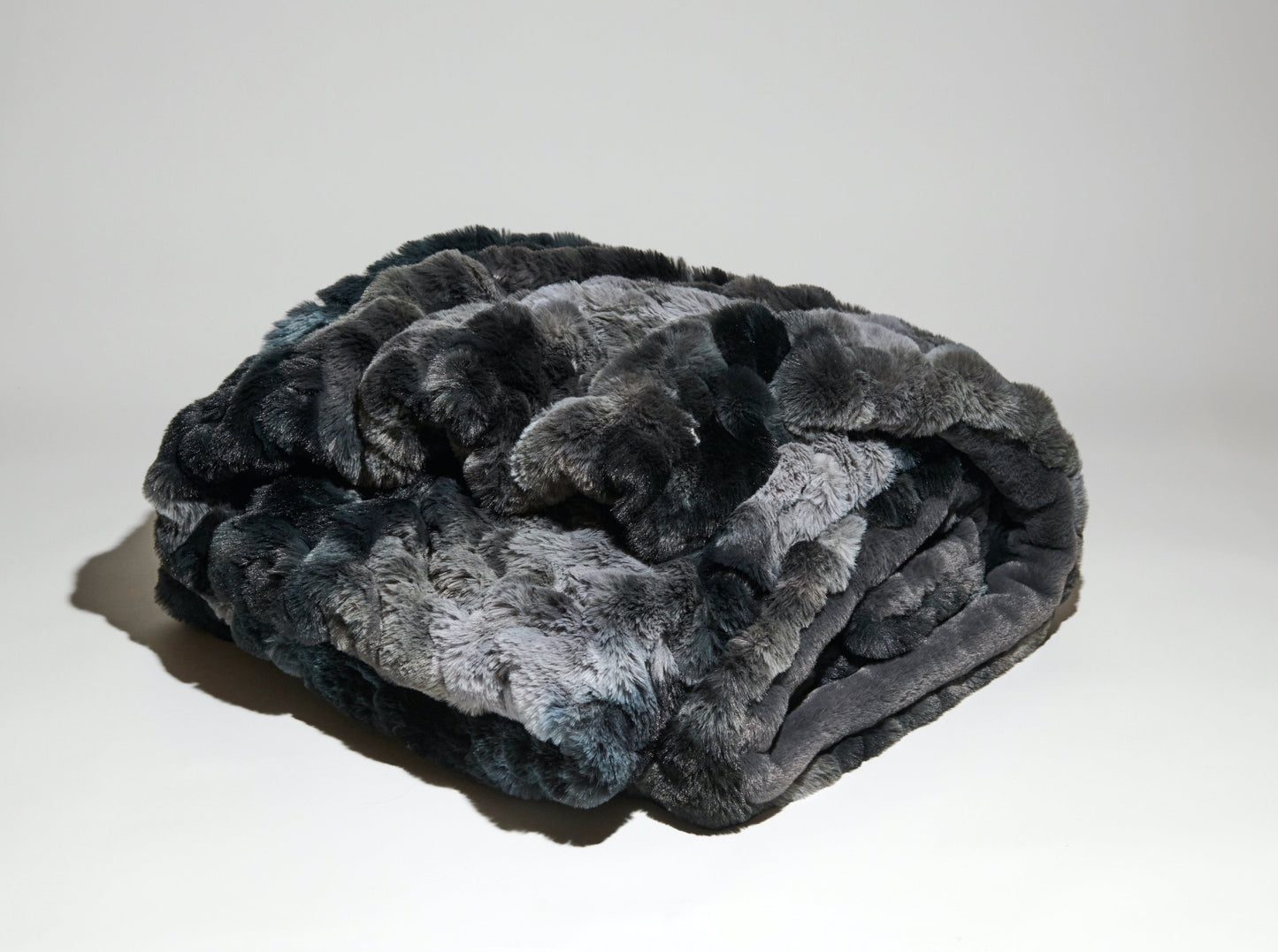 Ruched Sable Faux Fur Throw in Charcoal Ombre
