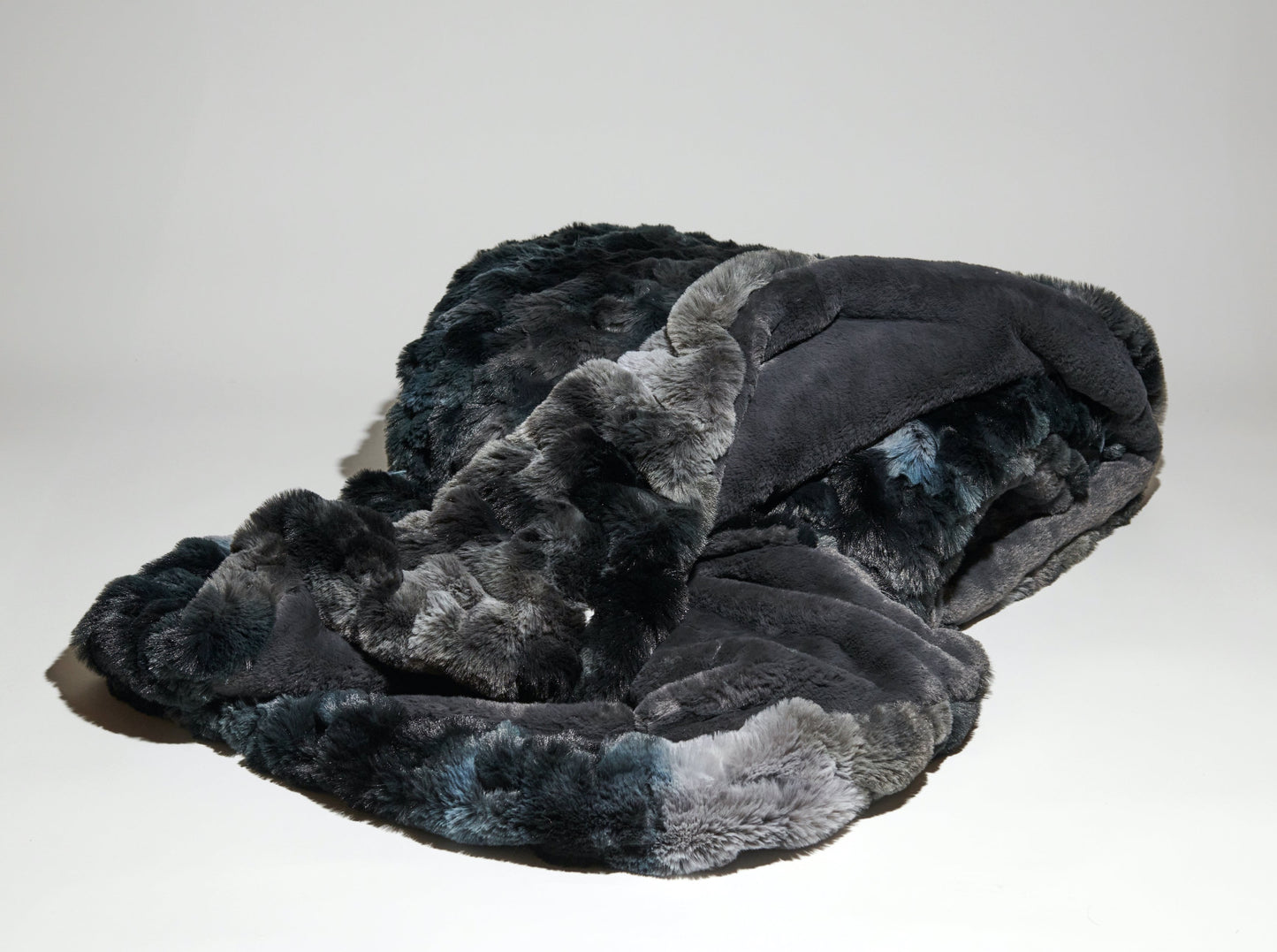 Ruched Sable Faux Fur Throw in Charcoal Ombre
