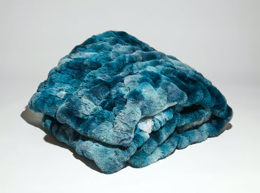 Ruched Sable Faux Fur Throw in Teal Ombre