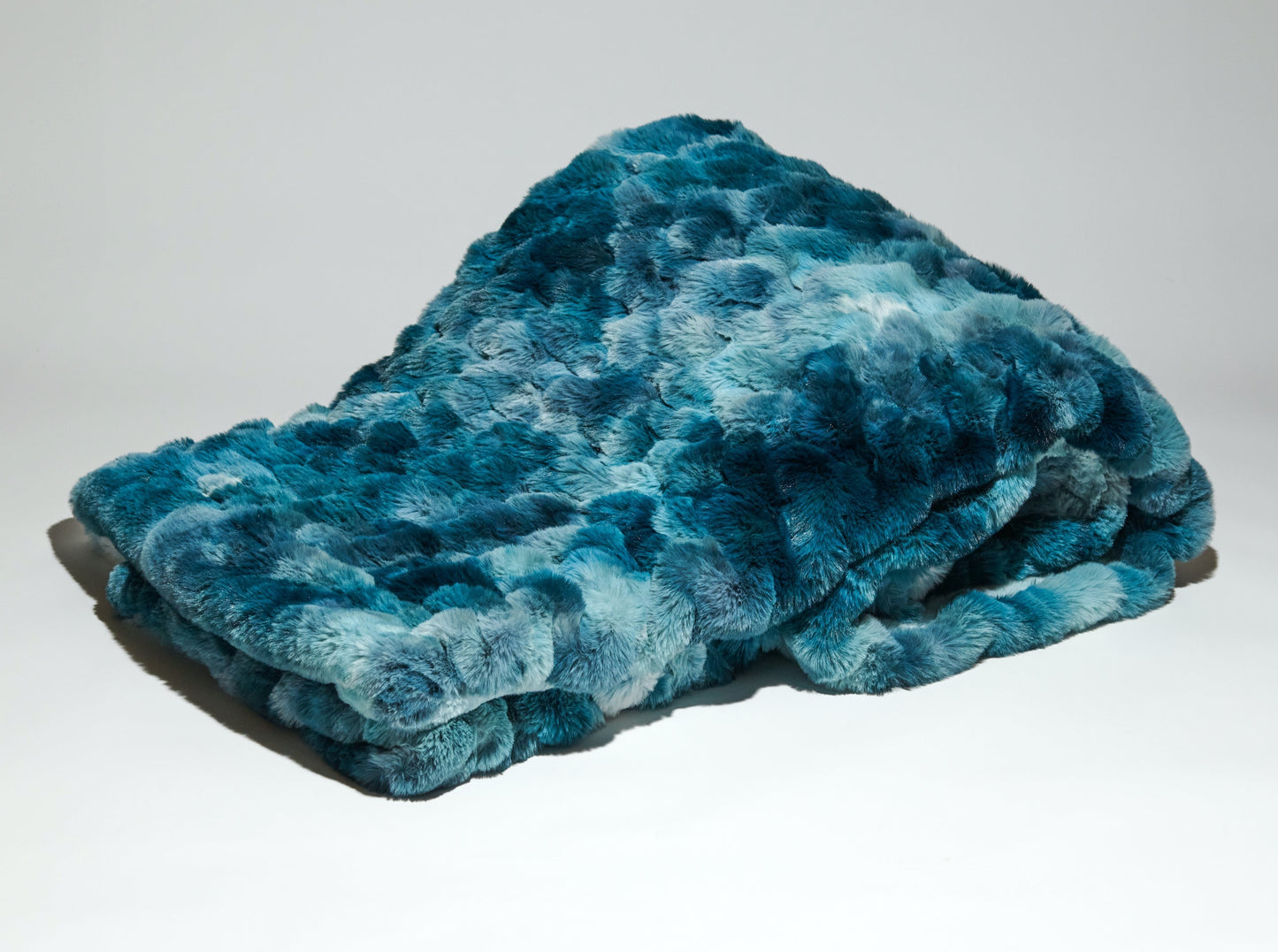 Ruched Sable Faux Fur Throw in Teal Ombre
