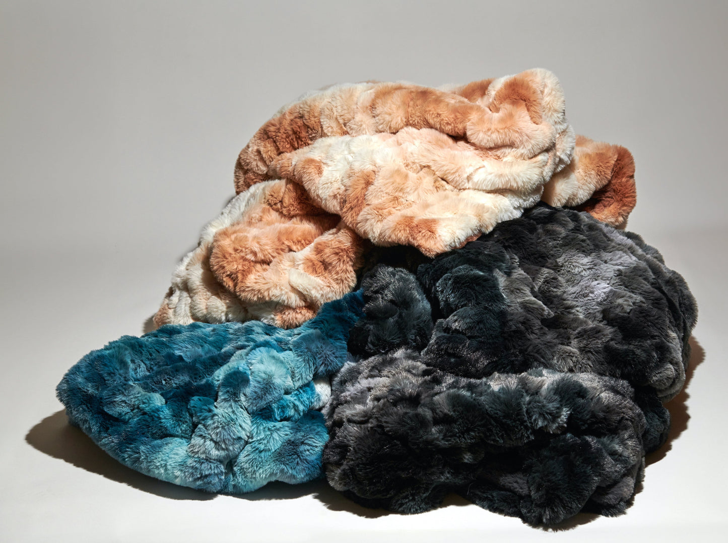 Ruched Sable Faux Fur Throw in Charcoal Ombre