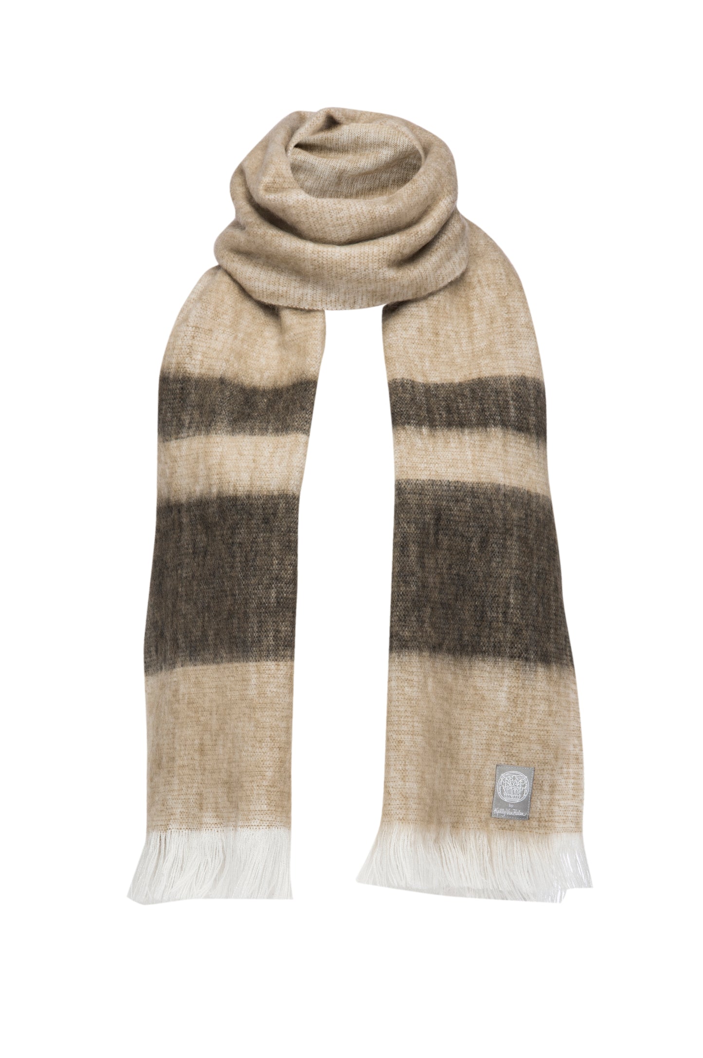 Alpaca Fringed Scarf in Oatmeal/Taupe