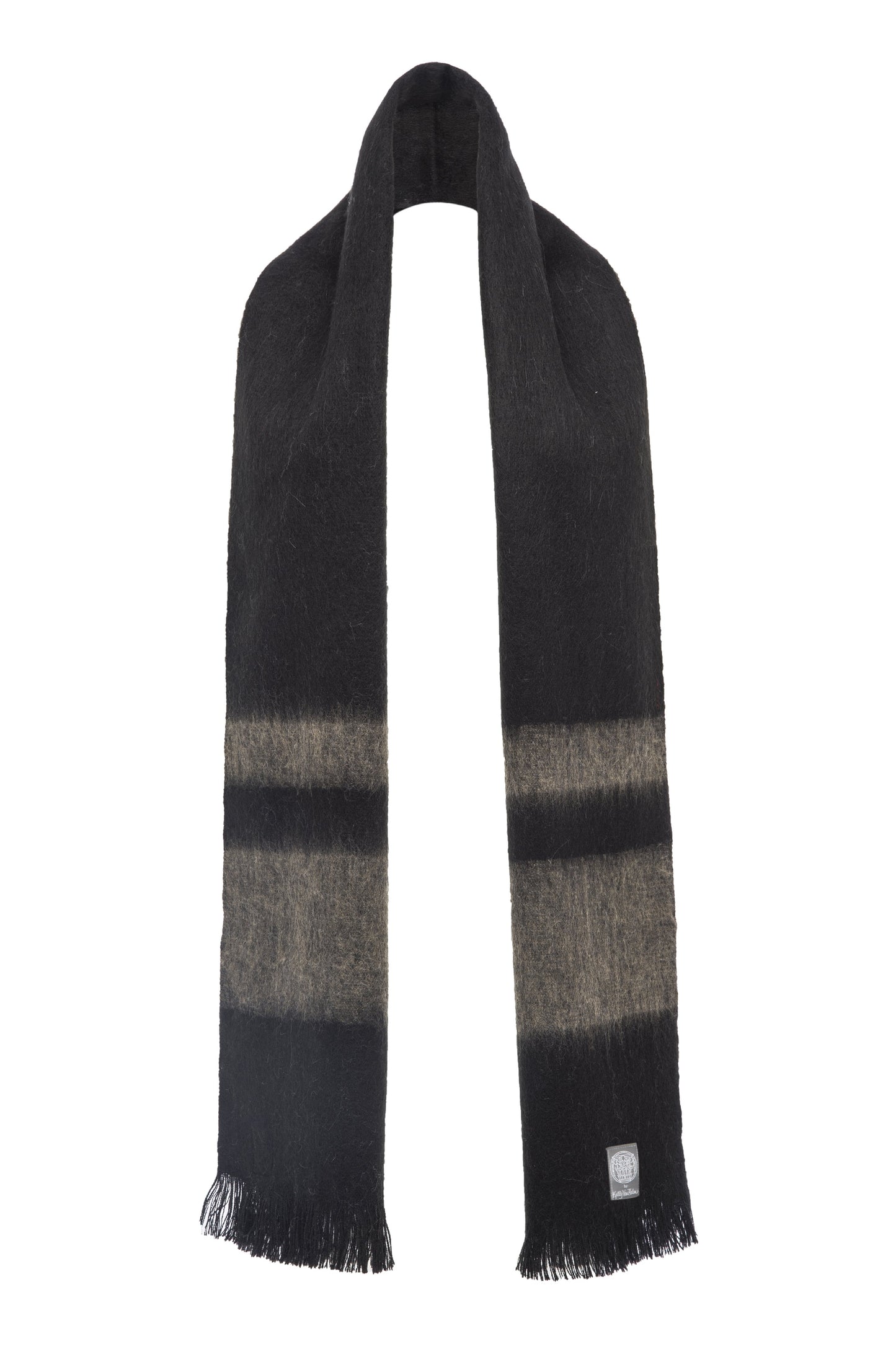 Alpaca Fringed Scarf in Black/Taupe