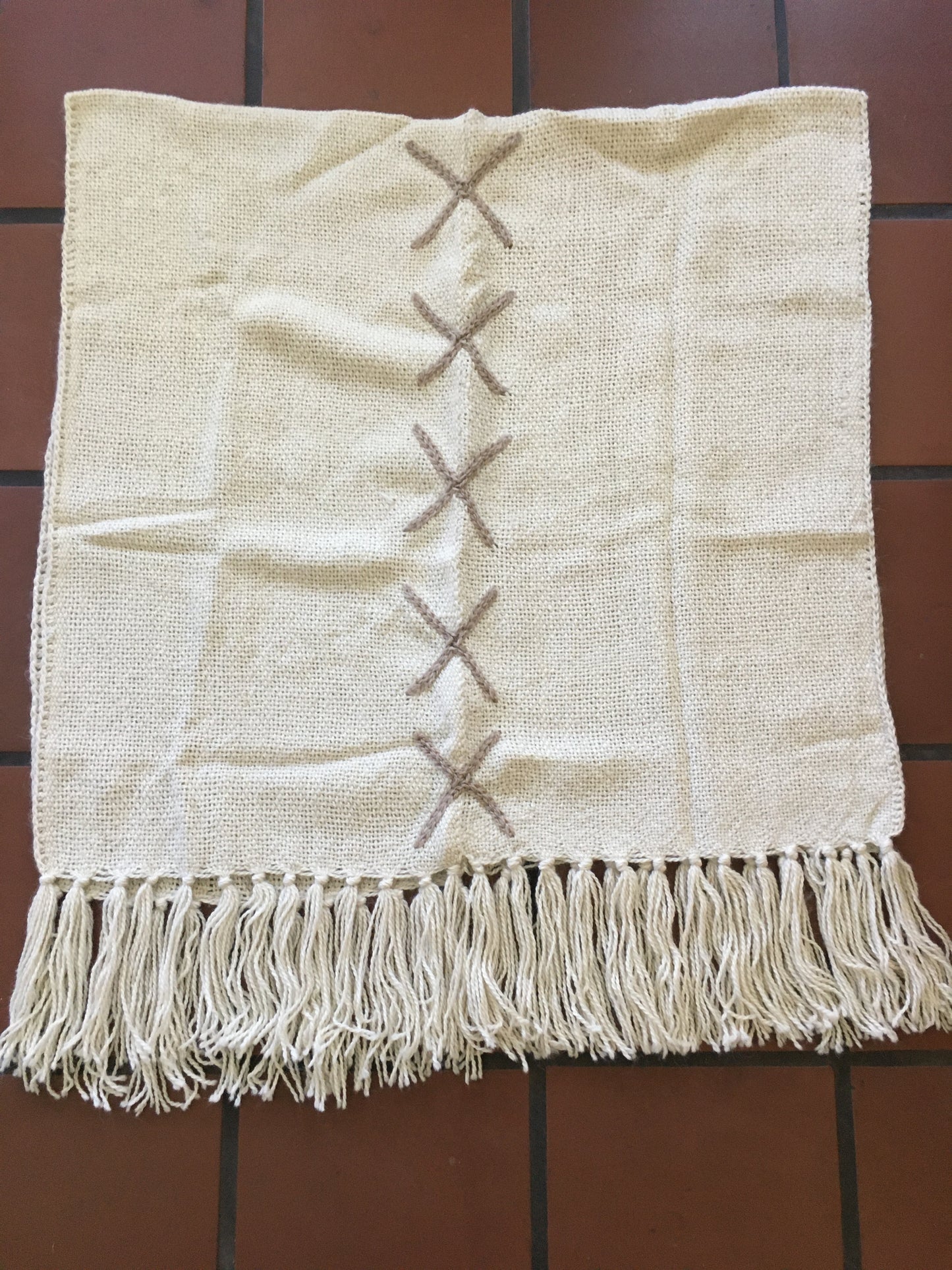 Bespoke "Rio X" Llama Wool Throw With Tassels (Cream/Beige)