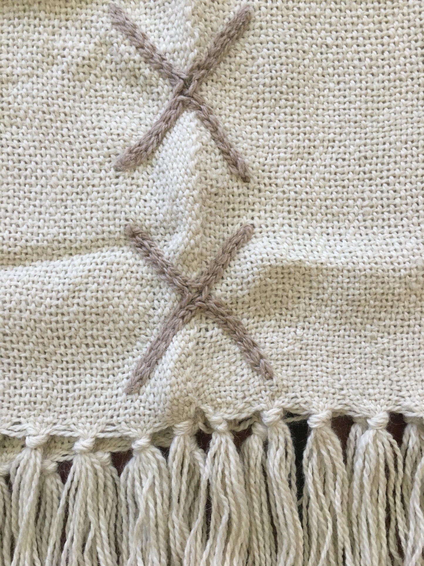 Bespoke "Rio X" Llama Wool Throw With Tassels (Cream/Beige)