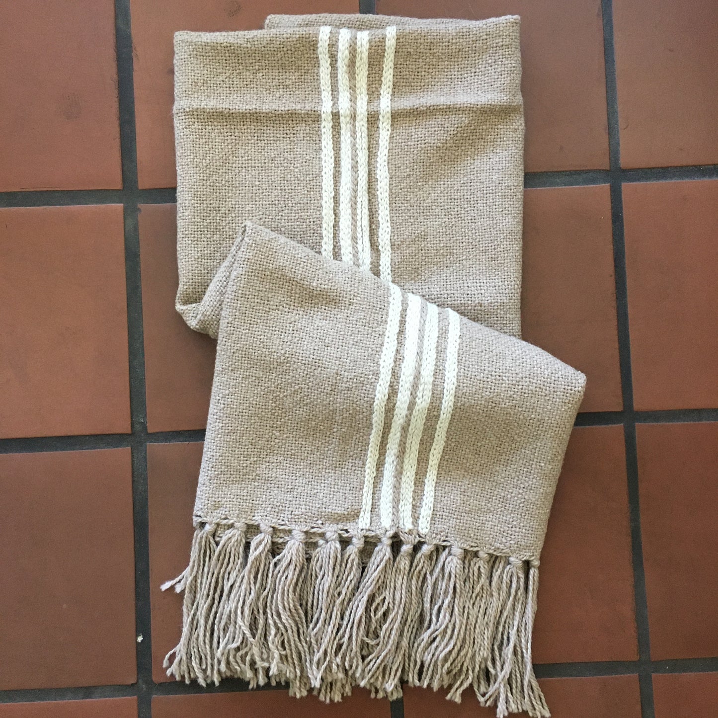 Bespoke "Villa" Llama Wool Throw With Tassels (Beige/Cream)