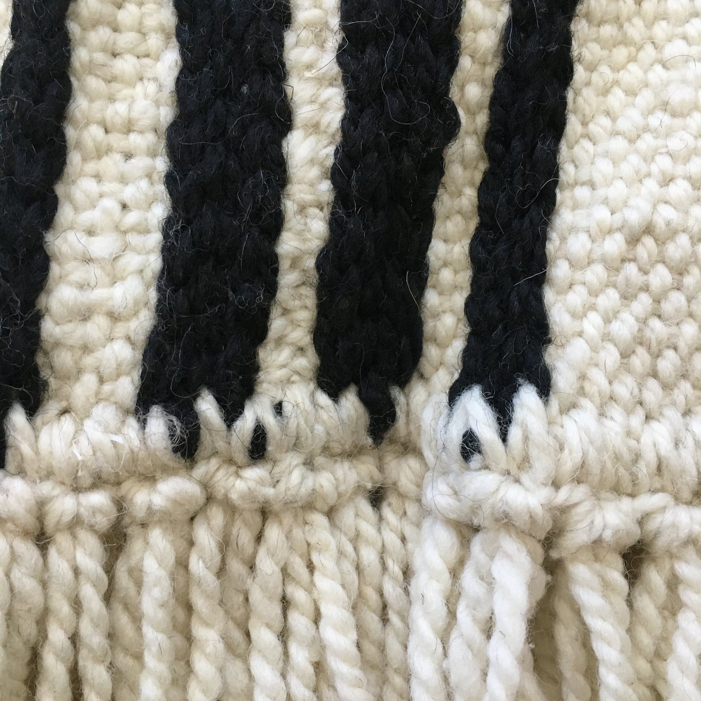 Bespoke "Villa" Sheep's Wool Throw With Tassels (Cream/Obsidian)