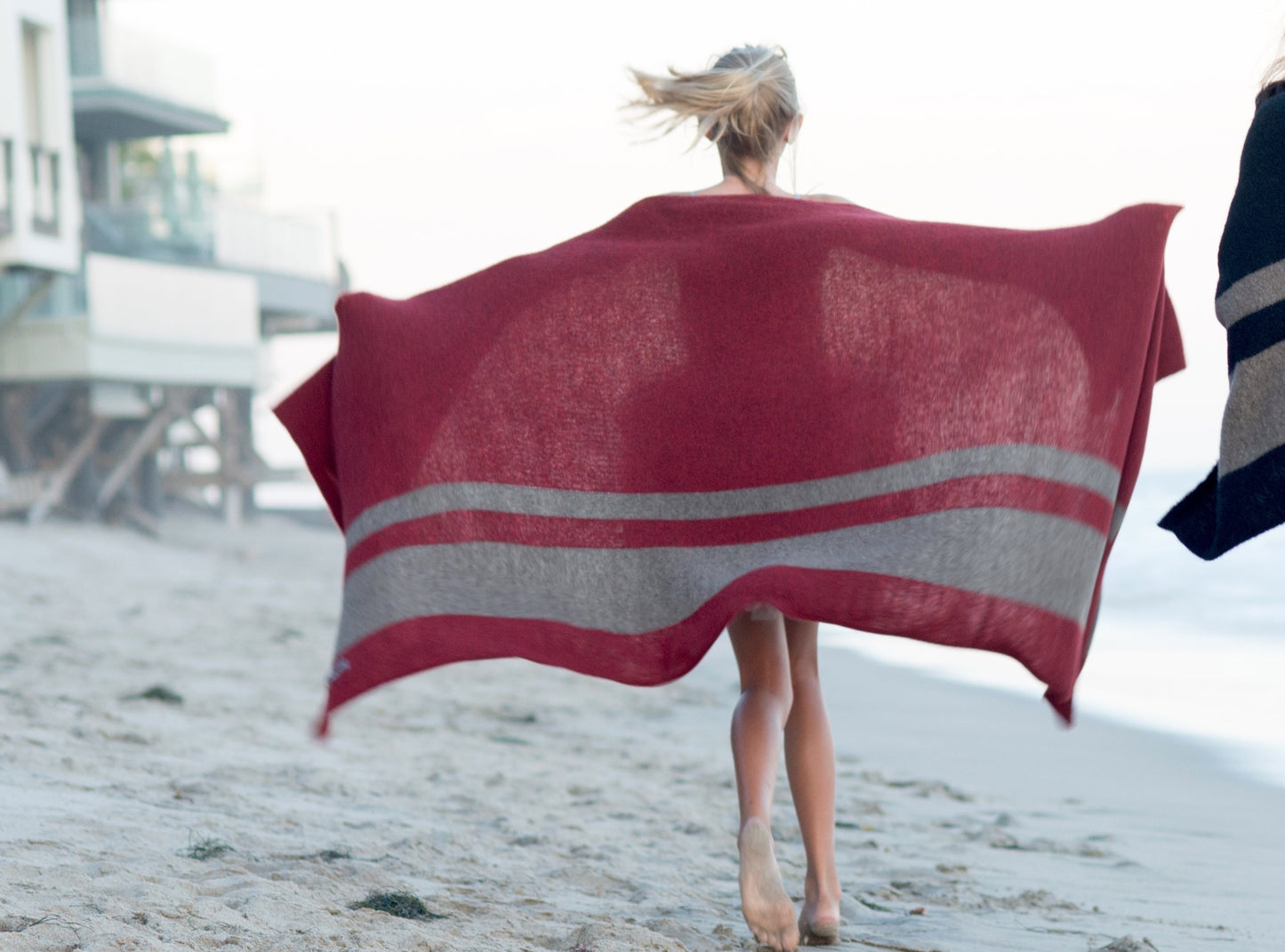 Super Soft Italian Wool-Yak Blanket/Wrap (Limited Edition Brick/Taupe Stripe)