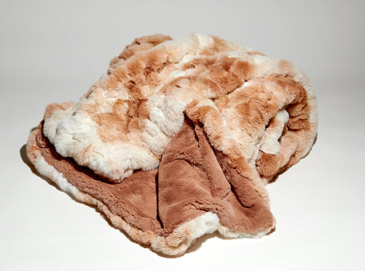 Ruched Sable Faux Fur Throw in Caramel Ombre