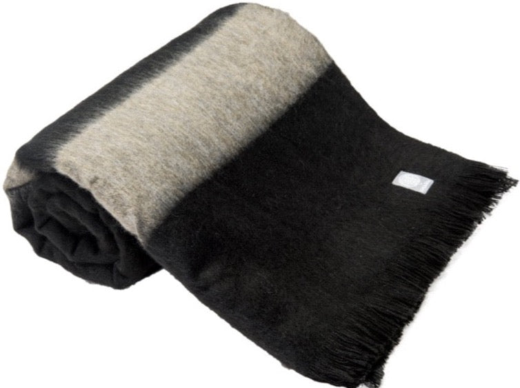 Alpaca Luxe Oversized Blanket in Black & Taupe
