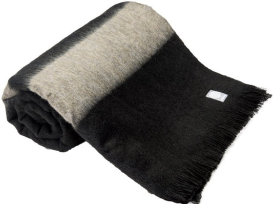 Alpaca Luxe Oversized Blanket in Black & Taupe
