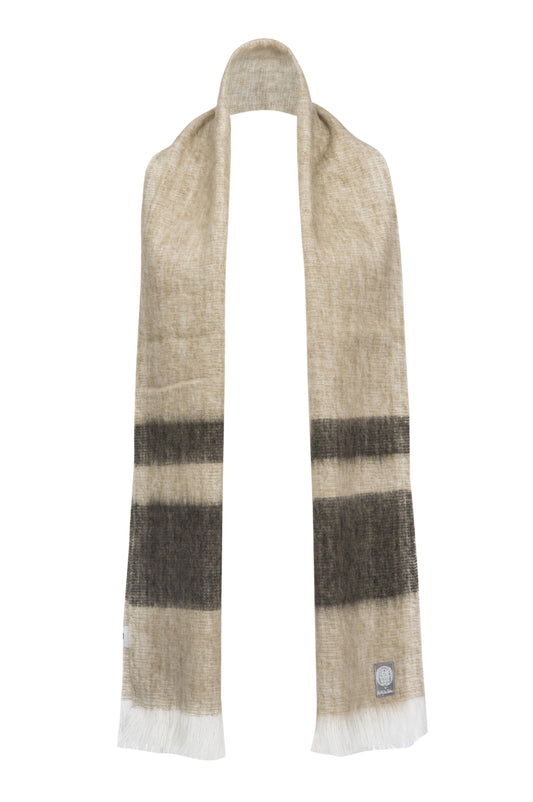 Alpaca Fringed Scarf in Oatmeal/Taupe