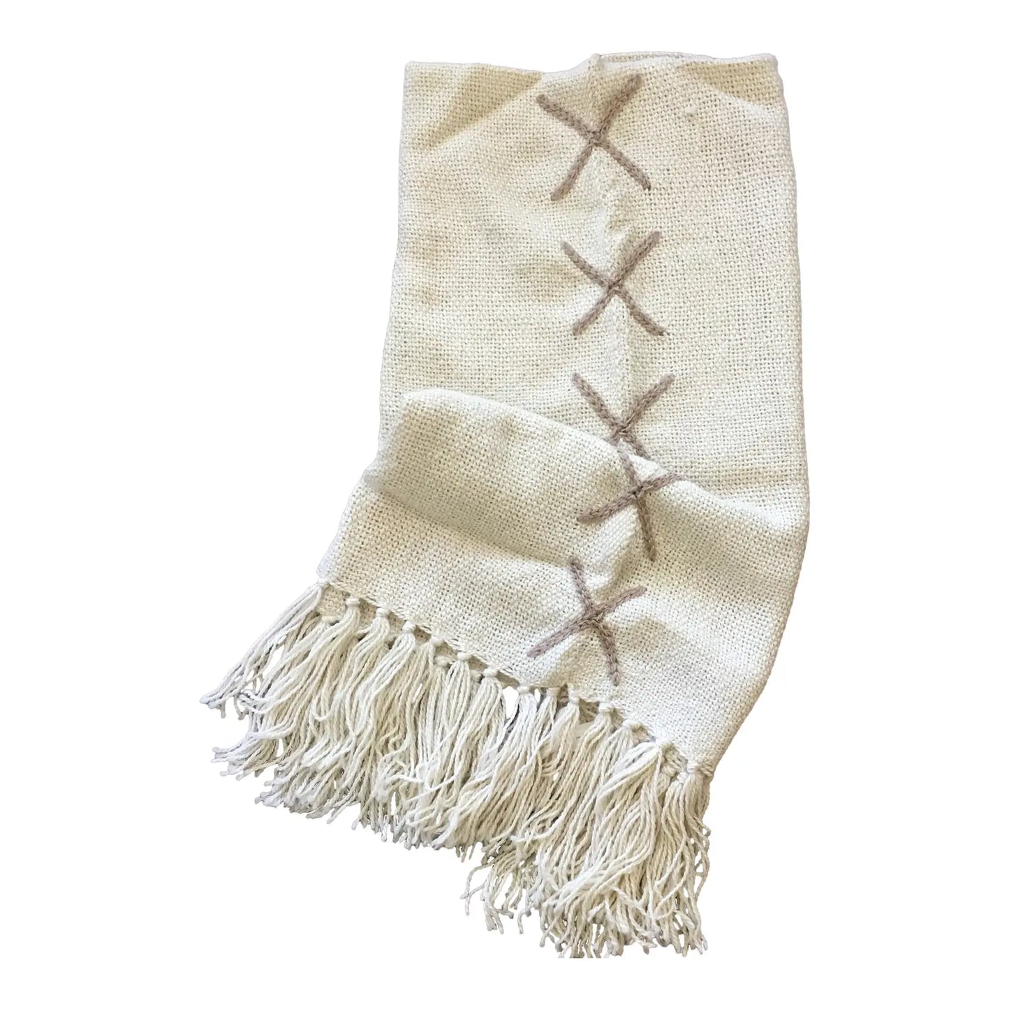 Bespoke "Rio X" Llama Wool Throw With Tassels (Cream/Beige)