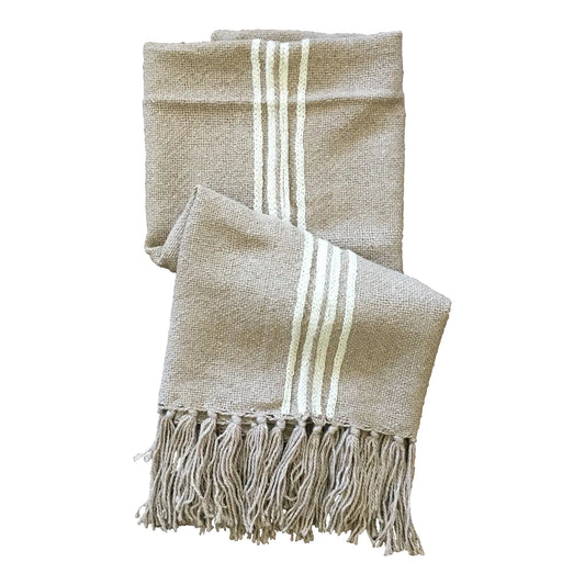 Bespoke "Villa" Llama Wool Throw With Tassels (Beige/Cream)