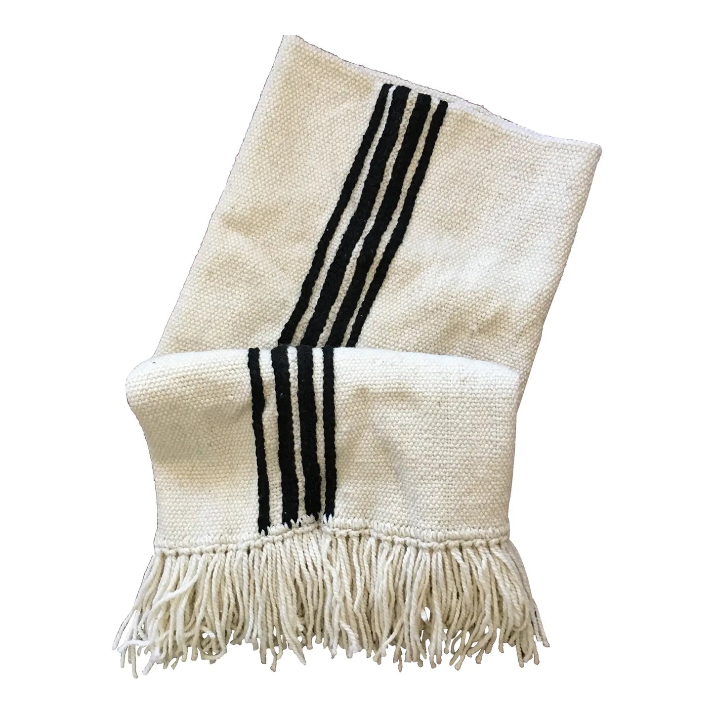 Bespoke "Villa" Sheep's Wool Throw With Tassels (Cream/Obsidian)