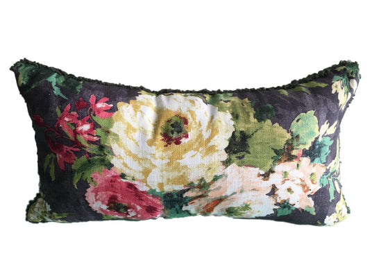 Reversible Green Boucle-Floral Pillow & Insert