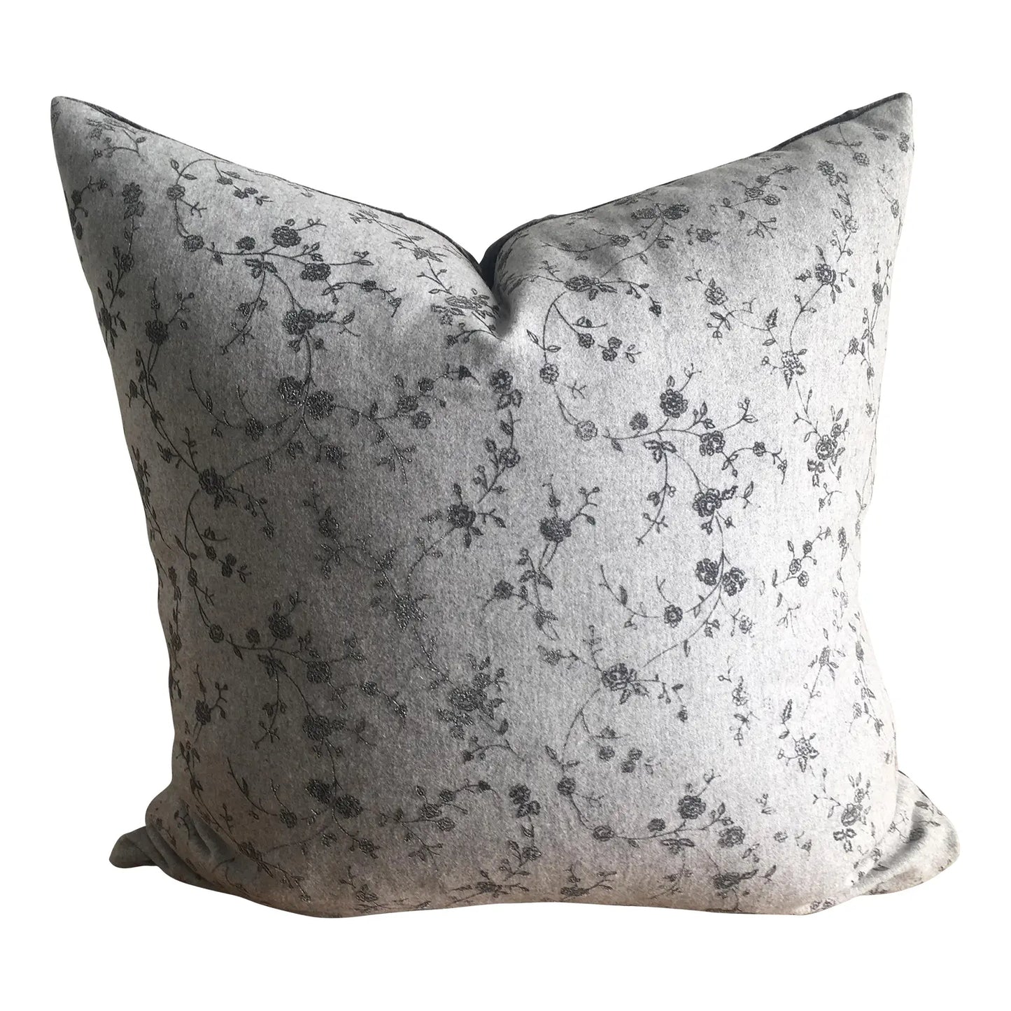 Heather Grey Cashmere Blend Pillow Sham With Dark Grey Velvet Reverse