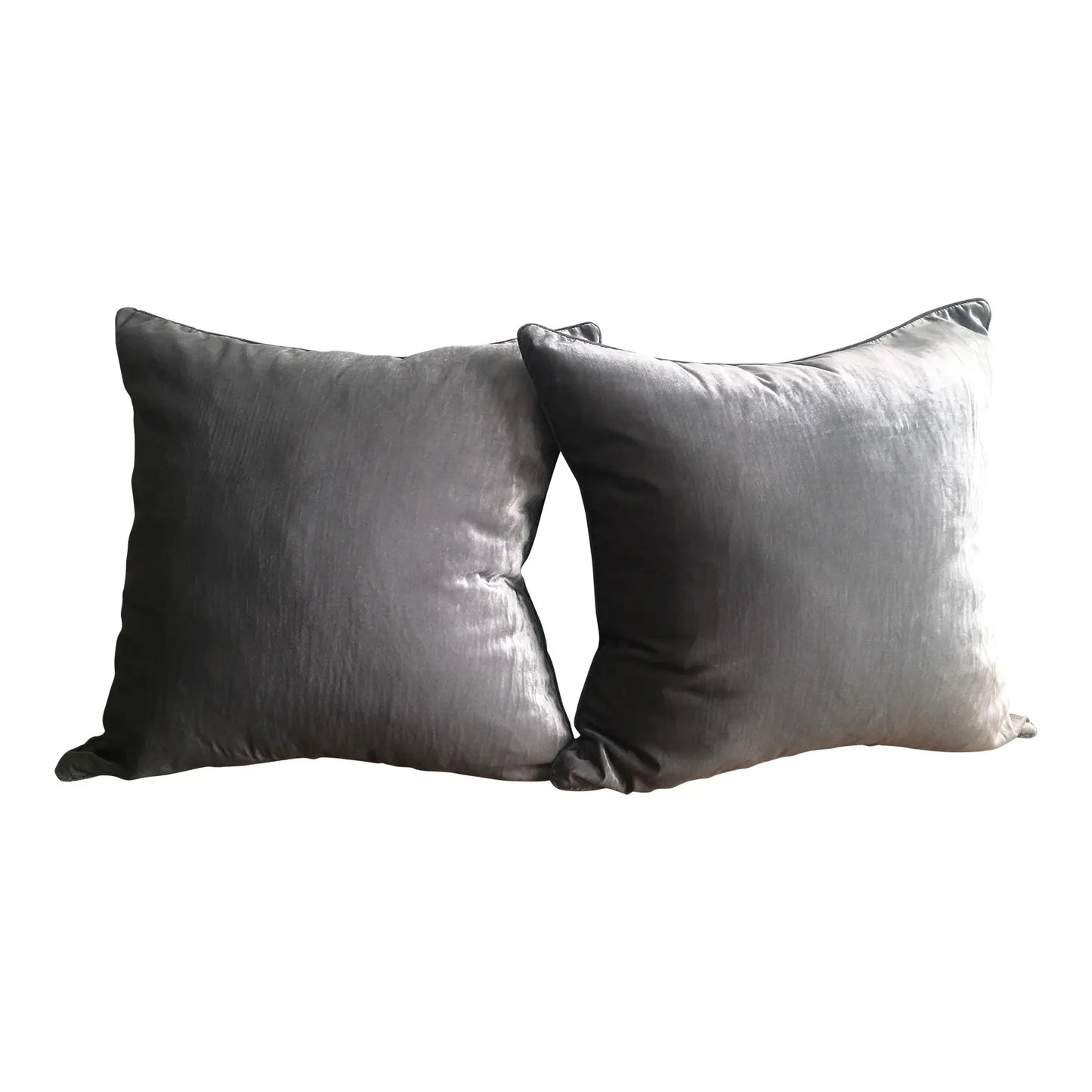 Platinum Silver Velvet Pillow Shams With Dove Grey Piping - (Pair)